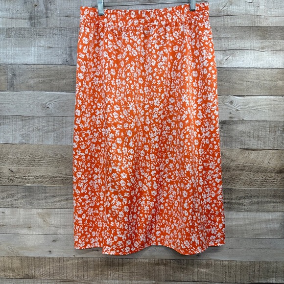 LOFT Dresses & Skirts - Loft Outlet‎ Petite Orange White Floral Side Slit Button Midi Skirt MP